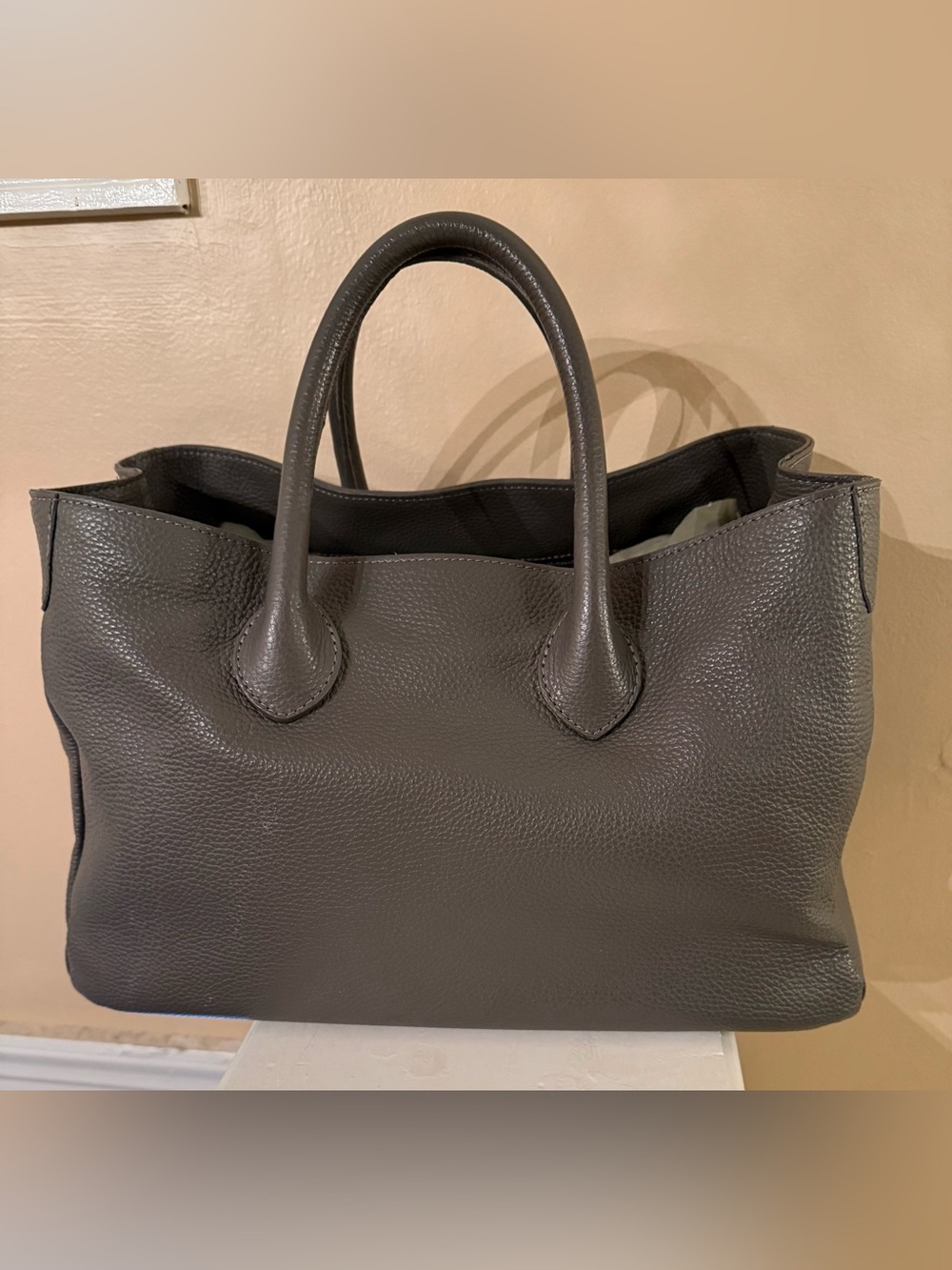 Mark & Graham Elisabetta Slouch Grey Pebbled Leather Handbag EUC